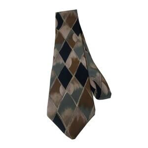 J T Beckett Men's Dress Neck Tie Brown, Blue and Tan Harlequin Diamond 100% Silk